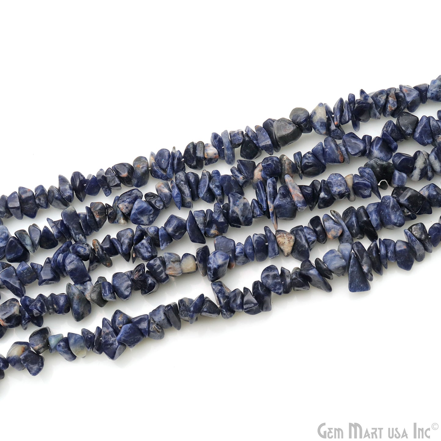 Sodalite Chip Beads, 34 Inch, Natural Chip Strands, Drilled Strung Nugget Beads, 7-10mm, Polished, GemmartUSA (CHSD-70004)