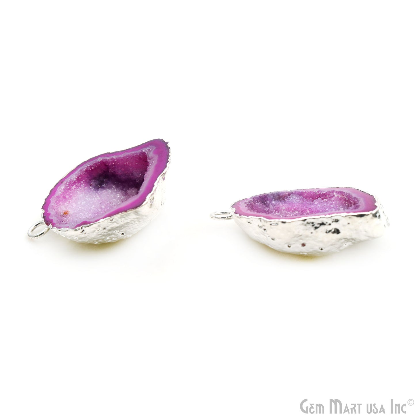 Geode Druzy 26x37mm Organic Silver Electroplated Single Bail Gemstone Earring Connector 1 Pair