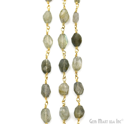 Labradorite Faceted Beads 6x8mm Gold Wire Wrapped Rosary Chain