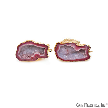 DIY Agate Slice Geode Druzy 40x22mm Gold Electroplated Loop Connector Studs Earrings - GemMartUSA