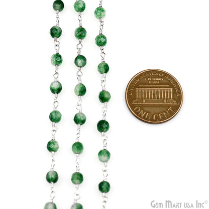 Emerald Jade Beads 4mm Silver Plated Wire Wrapped Rosary Chain