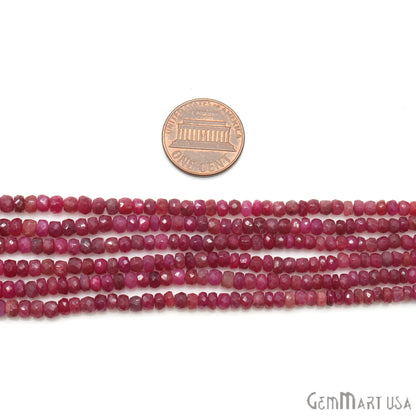 Ruby Rondelle Beads, 13 Inch Gemstone Strands, Drilled Strung Nugget Beads, Faceted Round, 3-4mm