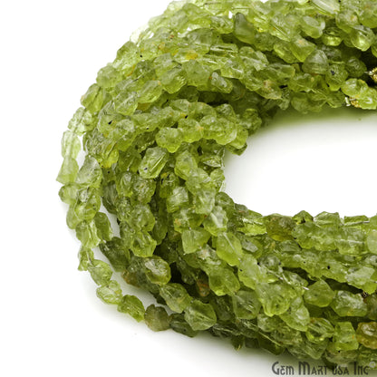 Peridot Rough Beads, 8 Inch Gemstone Strands, Drilled Strung Briolette Beads, Free Form, 7x5mm