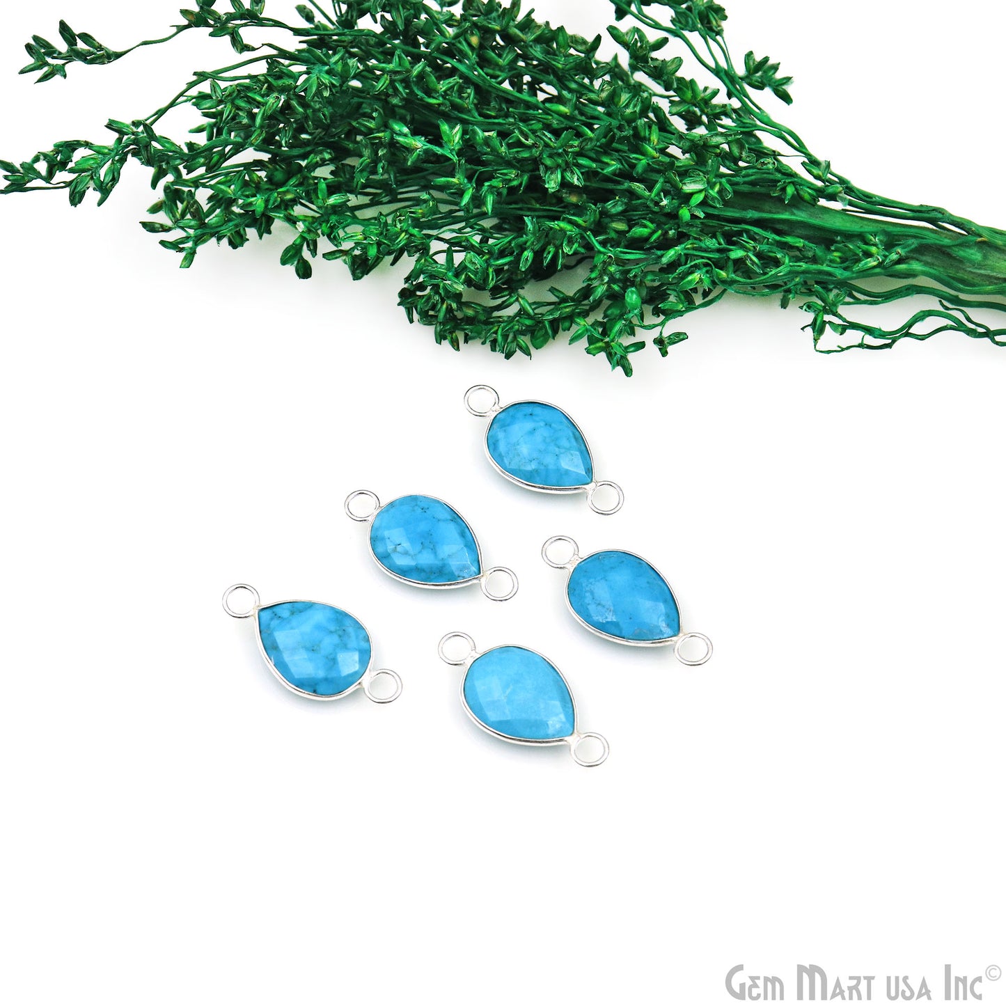 Turquoise Pears 12x16mm Silver Plated Double Big Bail Gemstone Connector