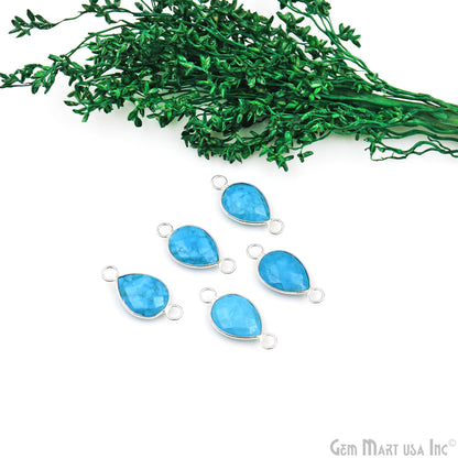 Turquoise Pears 12x16mm Silver Plated Double Big Bail Gemstone Connector