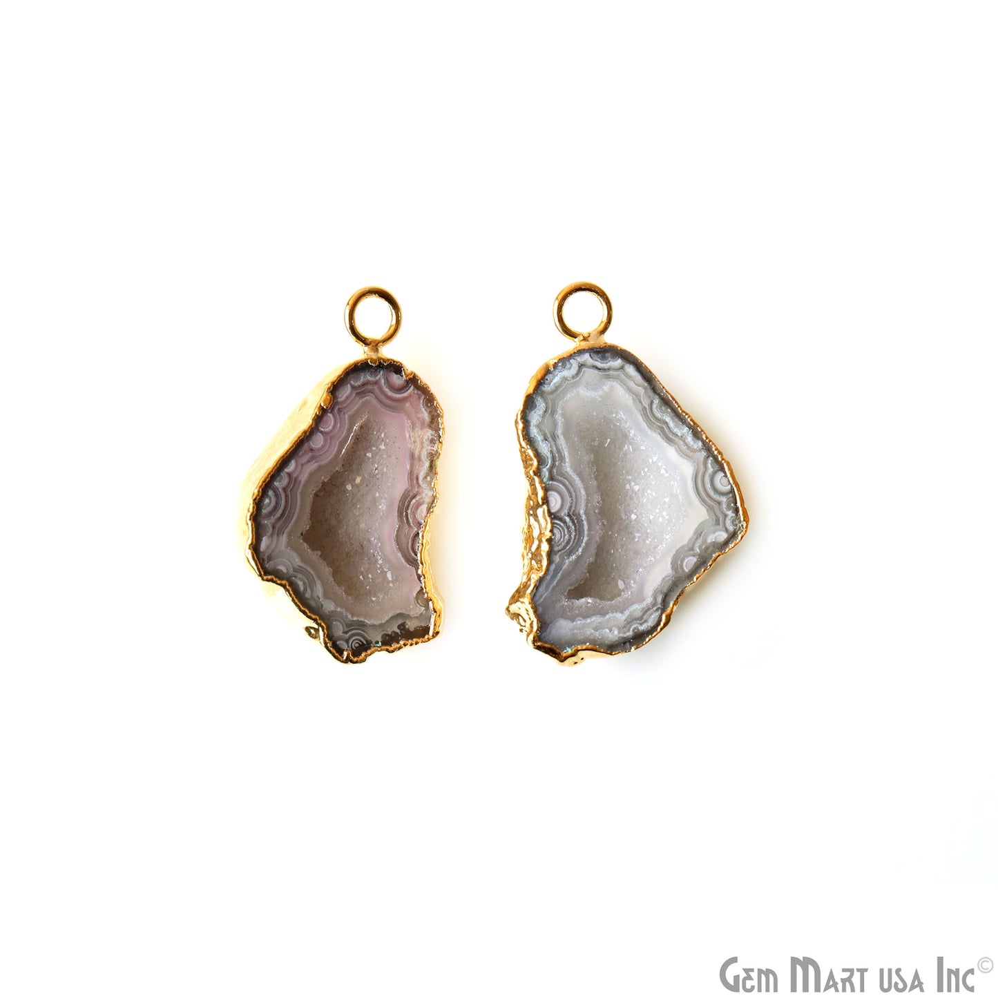 Geode Druzy 16x27mm Organic Gold Electroplated Single Bail Gemstone Earring Connector 1 Pair