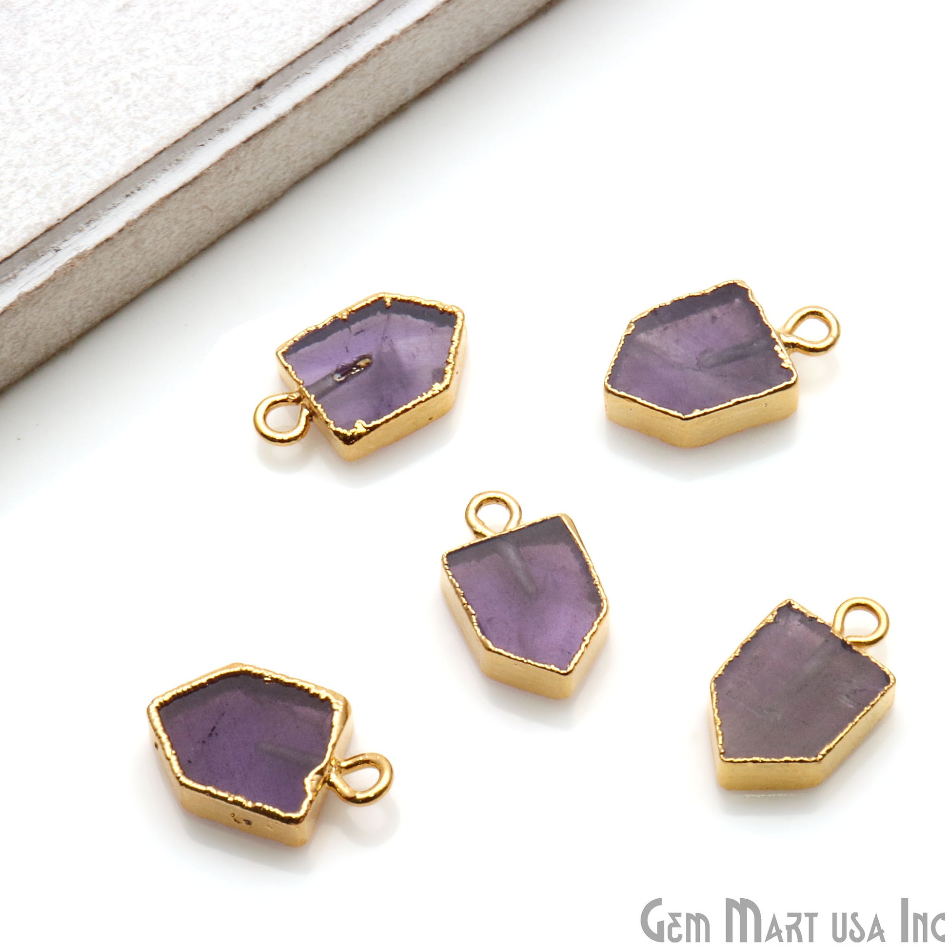 Pentagon Shape 16x9mm Gold Electroplated Gemstone Connector (Pick Stone) - GemMartUSA