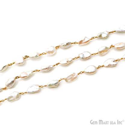 Pearl Free Form 14x8mm Gold Wire Wrapped Rosary Chain