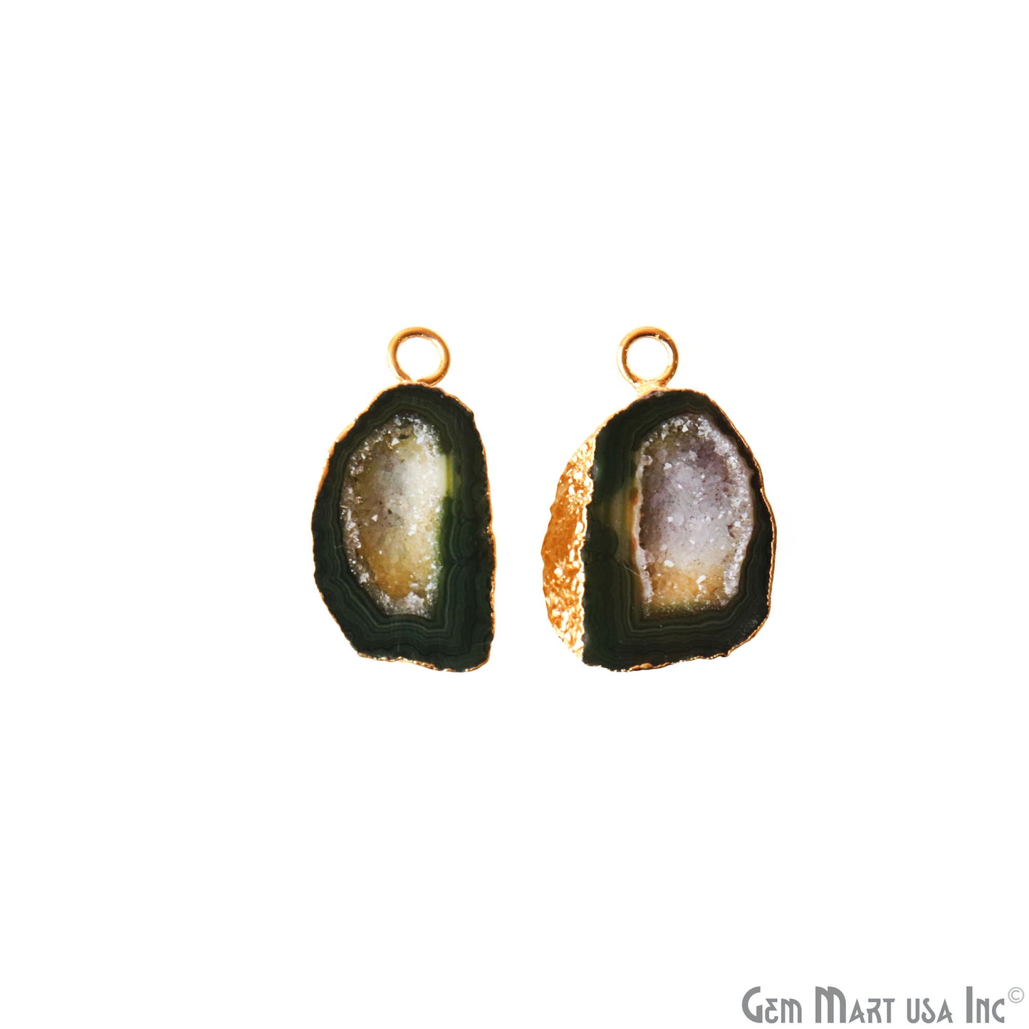 Geode Druzy 26x17mm Organic Gold Electroplated Single Bail Gemstone Earring Connector 1 Pair