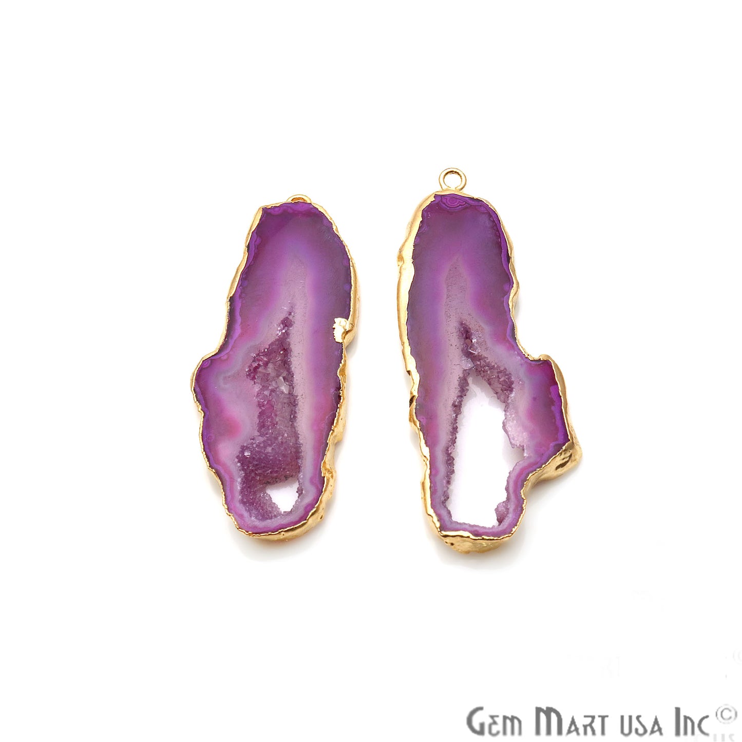 Agate Slice 57x20mm Organic Gold Electroplated Gemstone Earring Connector 1 Pair - GemMartUSA