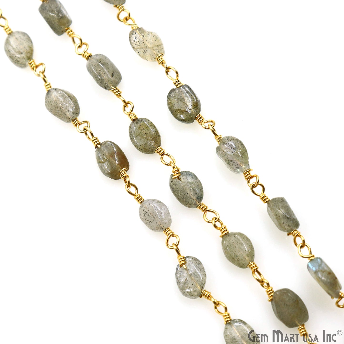 Labradorite 8x5mm Tumble Beads Gold Plated Rosary Chain