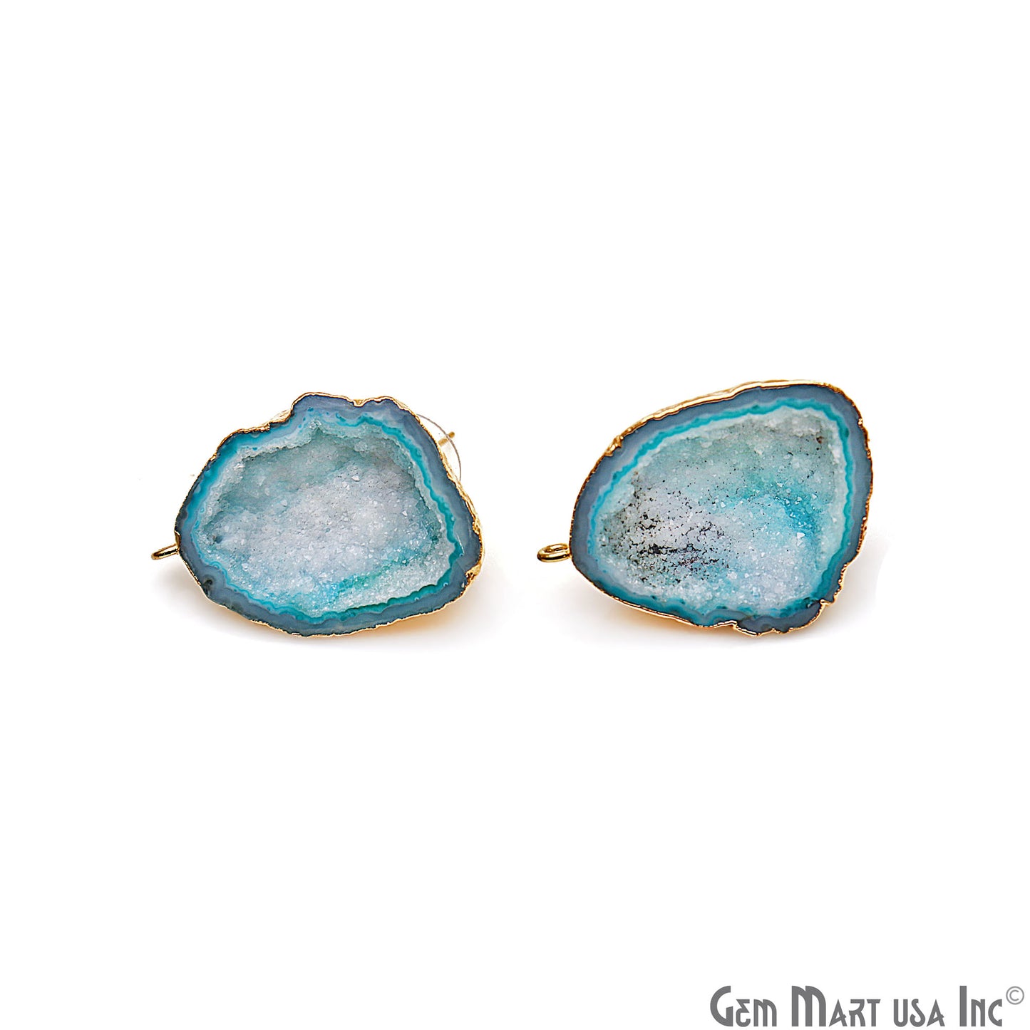 DIY Agate Slice Geode Druzy 25x35mm Gold Electroplated Loop Connector Studs Earrings - GemMartUSA