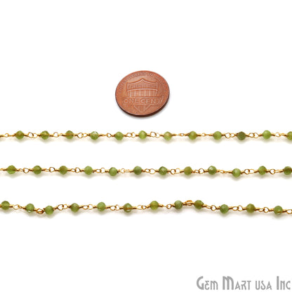 Peridot Monalisa 3-3.5mm Gold Wire Wrapped Rosary Chain - GemMartUSA