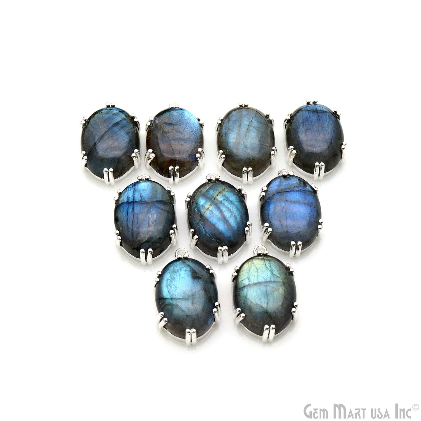 Flashy Labradorite Cabochon 25x15mm Oval Prong Silver Setting Single Bail Gemstone Connector