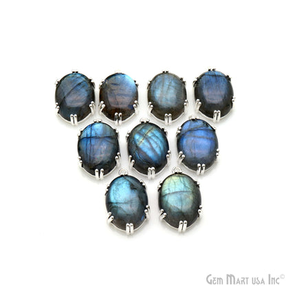 Flashy Labradorite Cabochon 25x15mm Oval Prong Silver Setting Single Bail Gemstone Connector