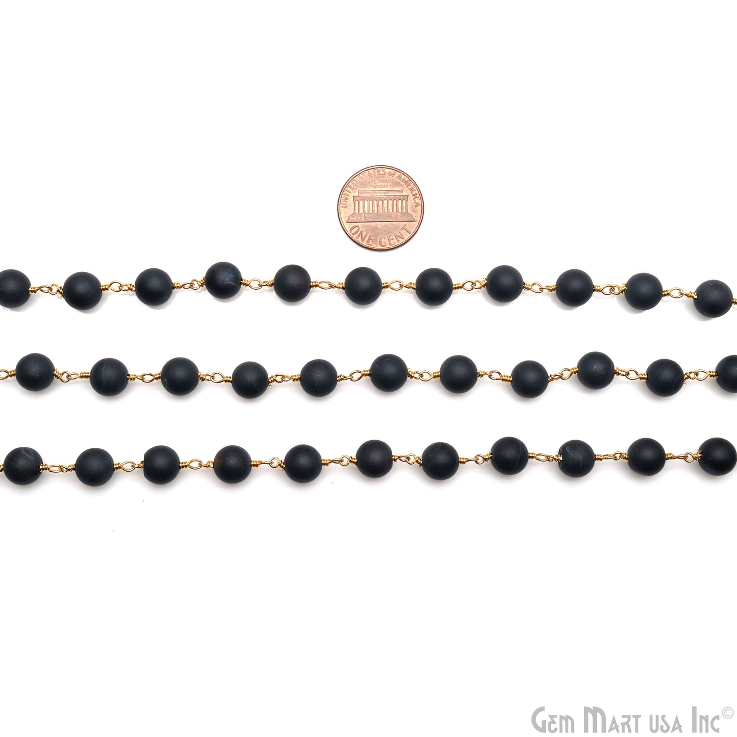 Black Jade 8-9mm Gold Plated Cabochon Beads Rosary Chain