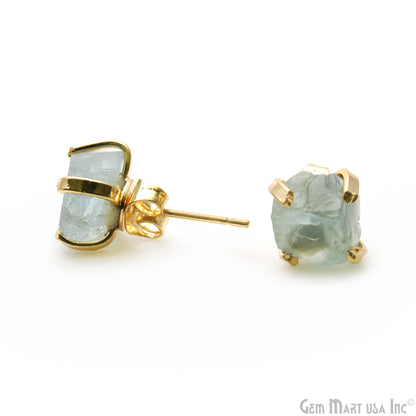 Natural Rough Gemstone 9x7mm Gold Electroplated Prong Setting Stud Earring