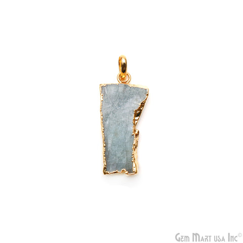 Aquamarine Free Form shape 35x16mm Gold Electroplated Gemstone Single Bail Pendant