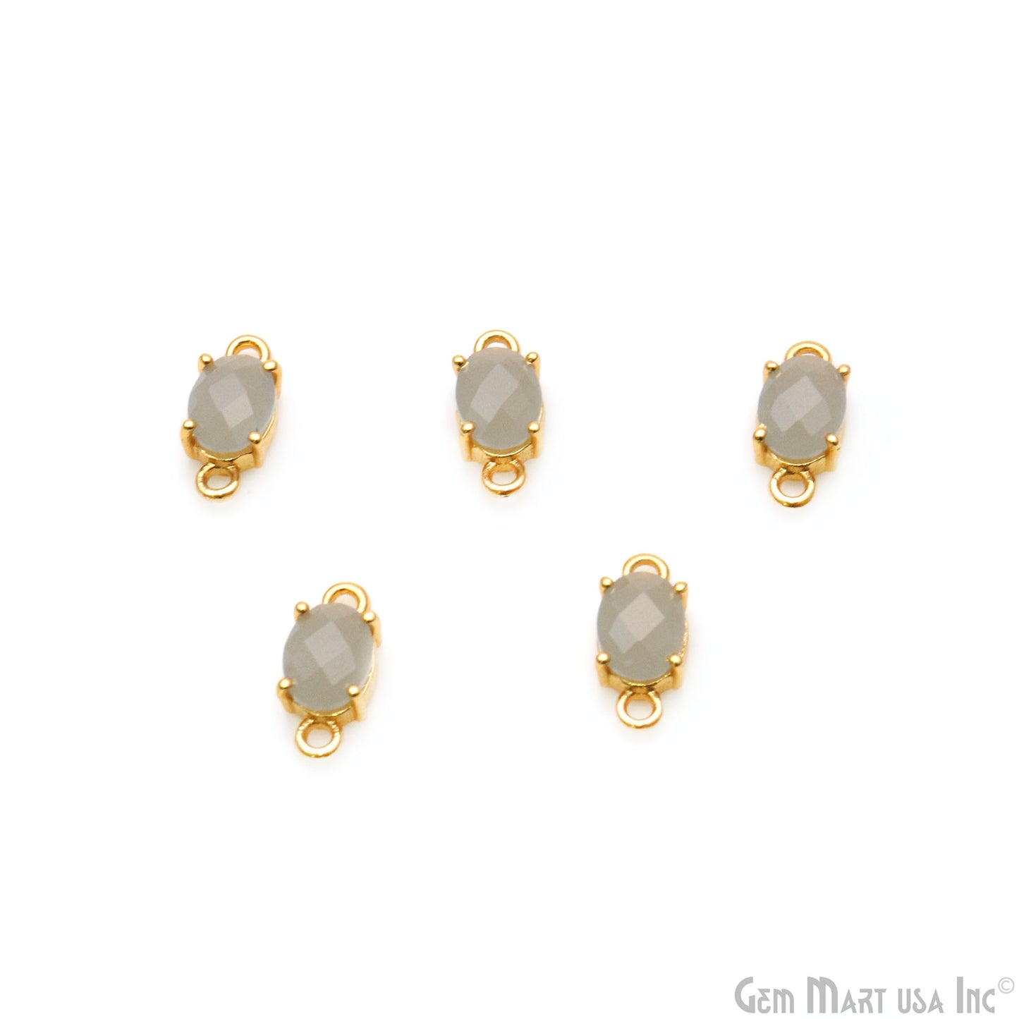 Gemstone Oval 6x8mm Gold Plated Prong Setting Double Bail Connector