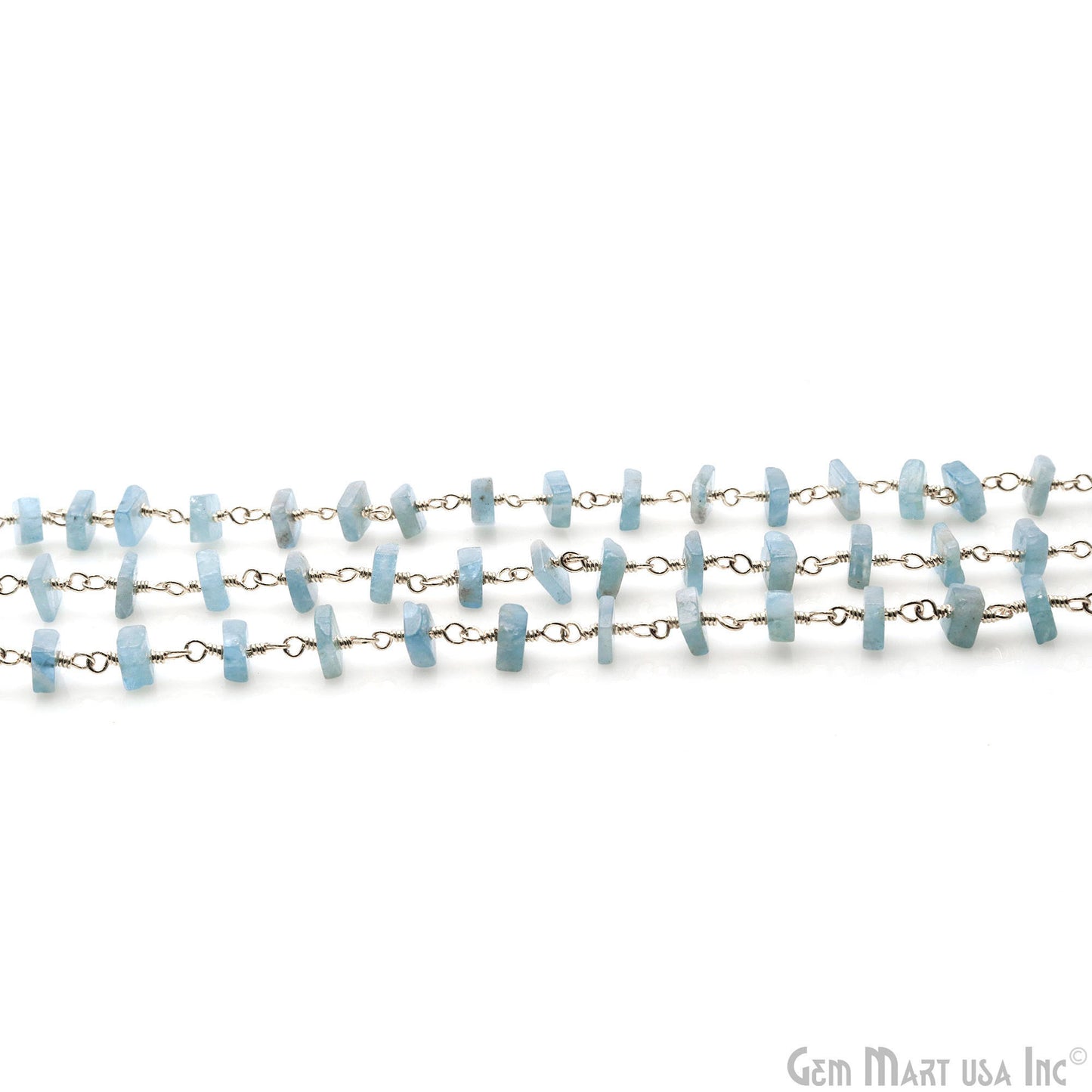 Aquamarine Square Beads 4-5mm Silver Wire Wrapped Rosary Chain