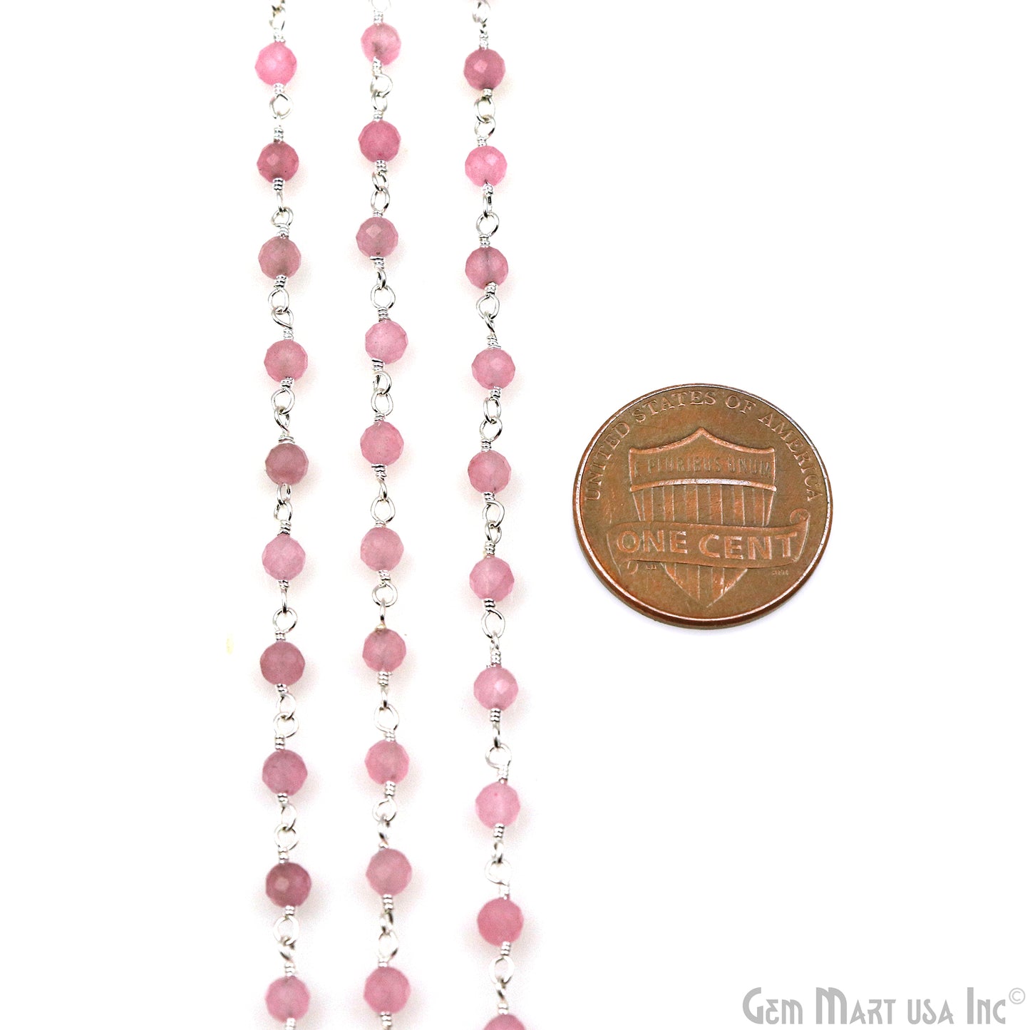 Rose Quartz Silver Plated Beaded Wire Wrapped Rosary Chain