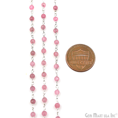 Rose Quartz Silver Plated Beaded Wire Wrapped Rosary Chain