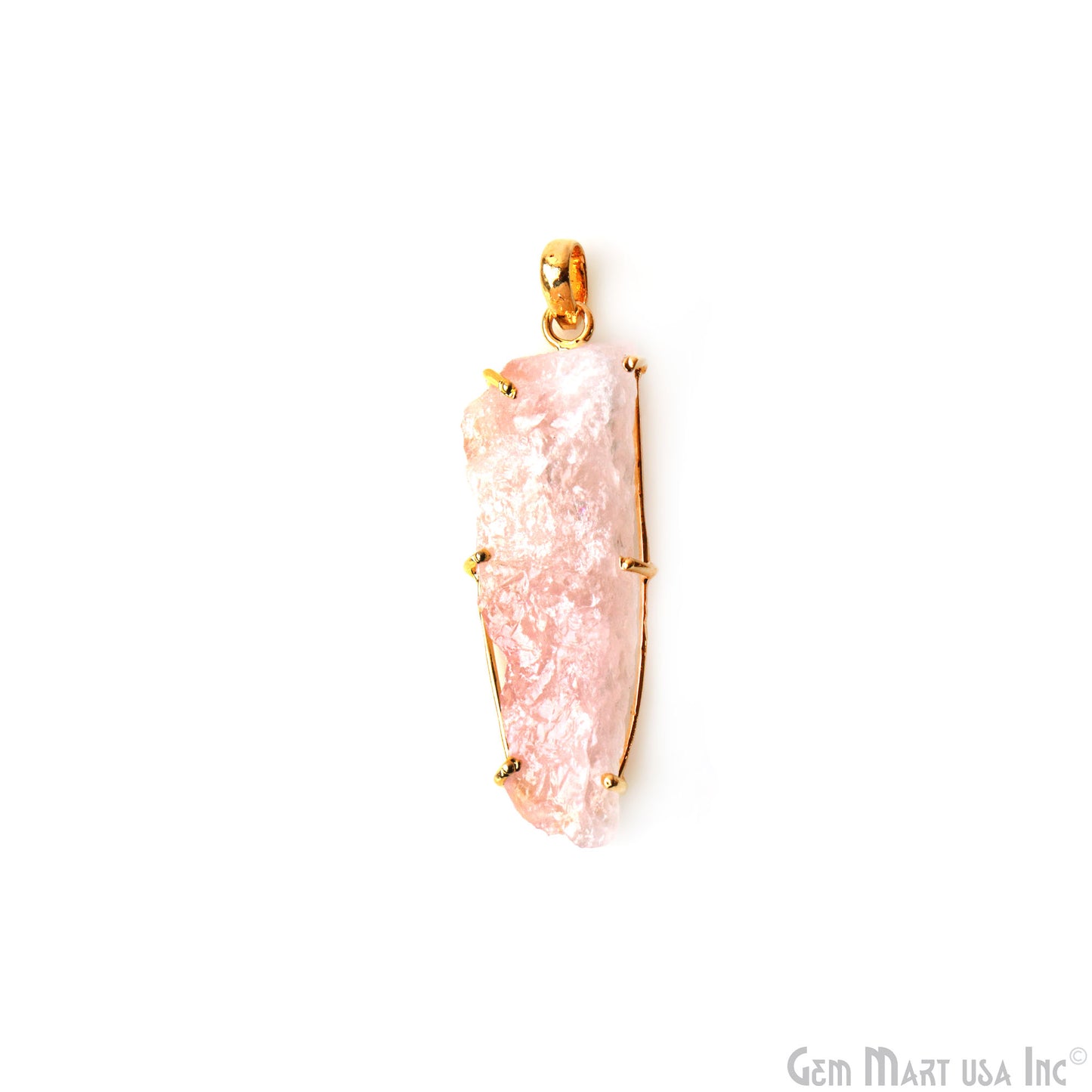 Natural Morganite Organic 52x16mm Gold Plated Prong Setting Single Bail Gemstone Pendant