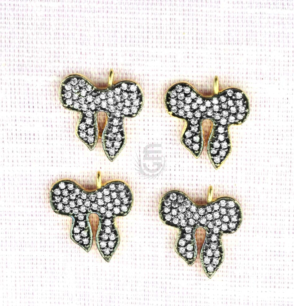 Cubic Zircon Pave 'Bow' Gold Vermeil Charm For Bracelet & Pendants - GemmartUSA