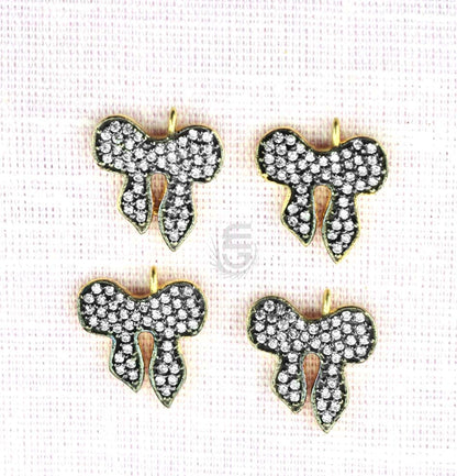 Cubic Zircon Pave 'Bow' Gold Vermeil Charm For Bracelet & Pendants - GemmartUSA