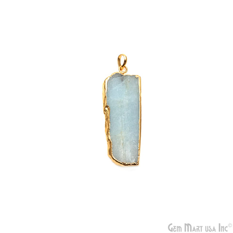 Aquamarine Free Form shape 53x20mm Gold Electroplated Gemstone Single Bail Pendant