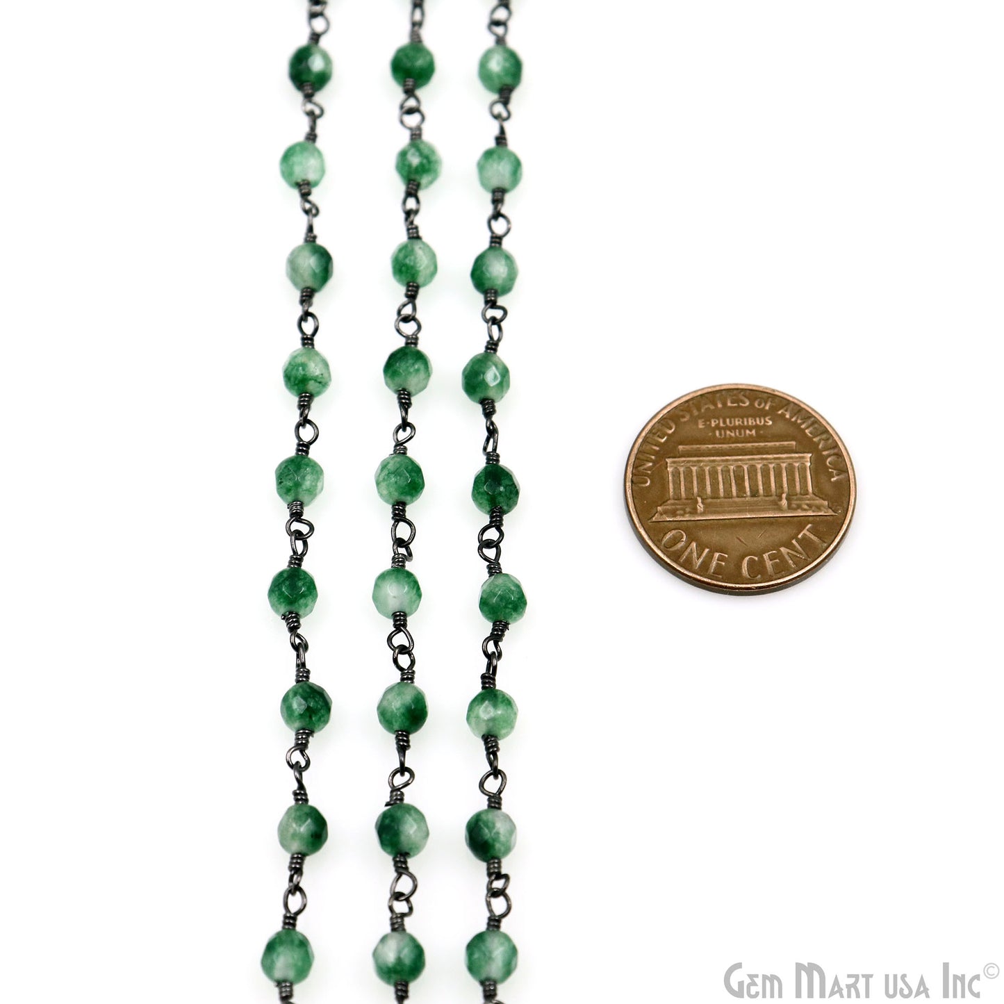 Emerald Jade Faceted Beads 4mm Oxidized Wire Wrapped Rosary Chain