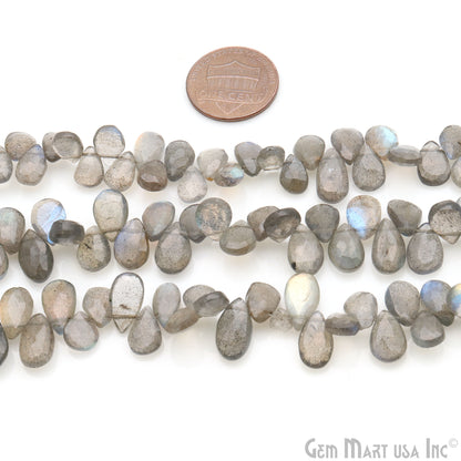 Labradorite Pears Beads, 8 Inch Gemstone Strands, Drilled Strung Briolette Beads, Pears Shape, 10x6mm