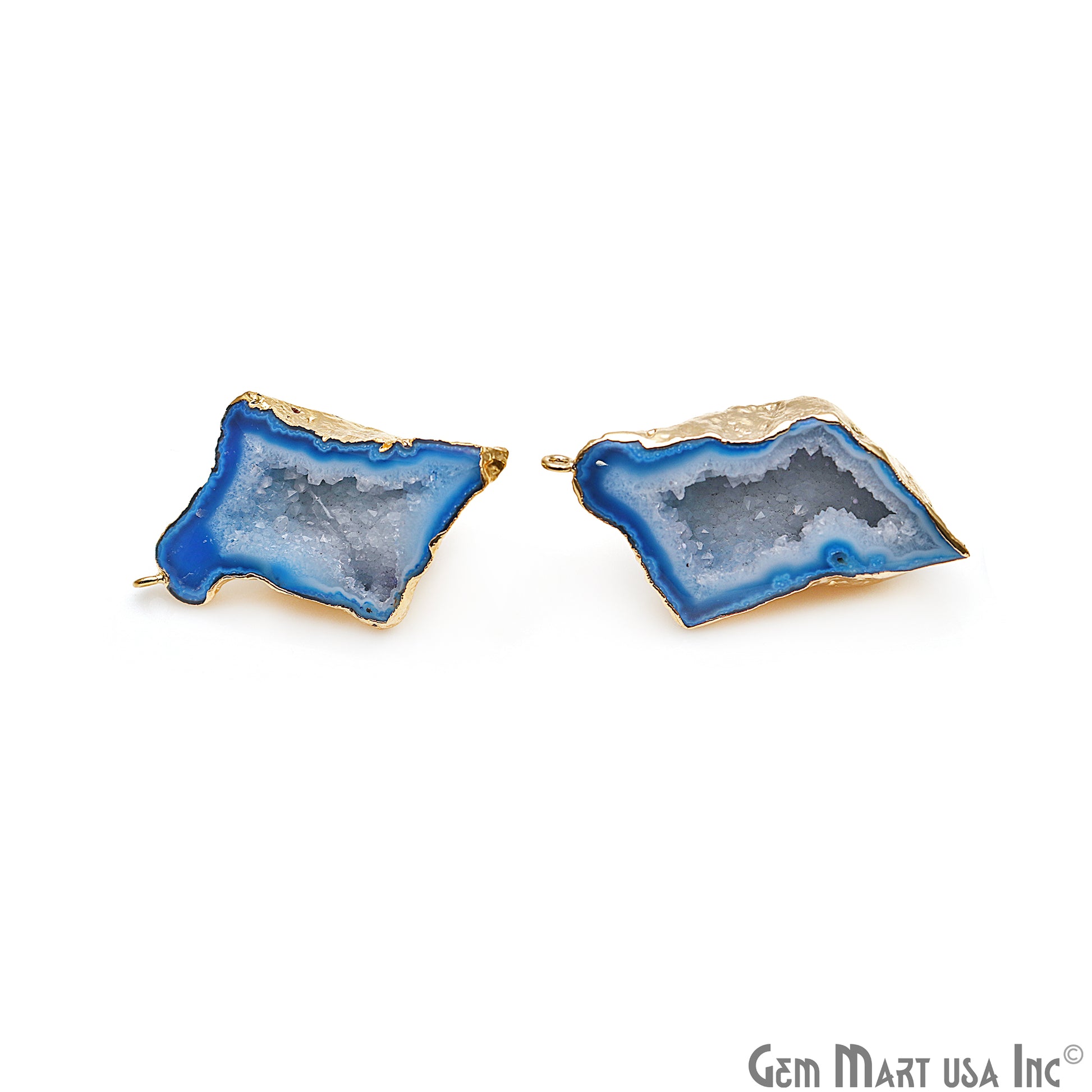 DIY Agate Slice Geode Druzy 24x49mm Gold Electroplated Loop Connector Studs Earrings - GemMartUSA