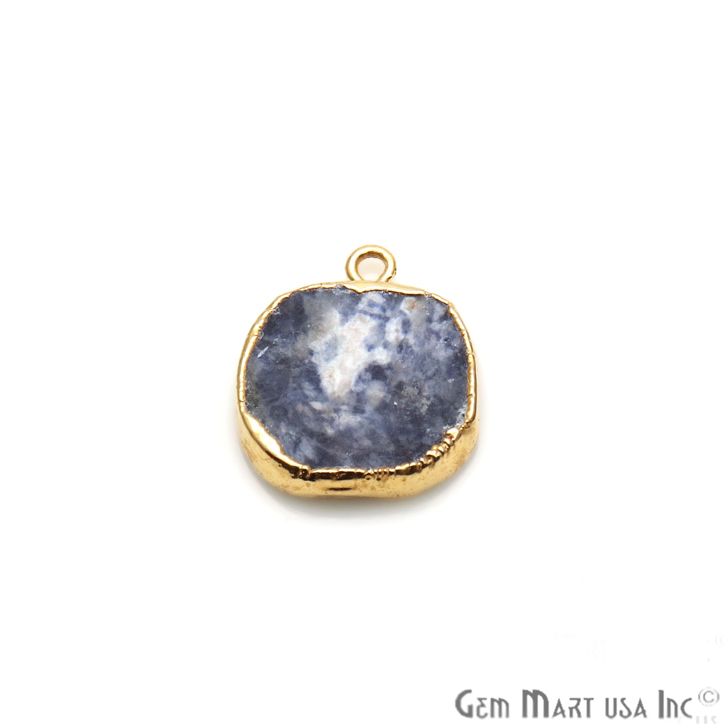 Rough Sodalite Gemstone 18x14mm Organic Gold Edged Connector Charm - GemMartUSA