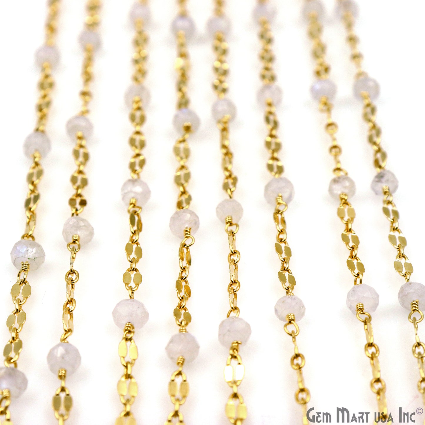 Rainbow Moonstone Beads Gold Plated Finding Rosary Chain