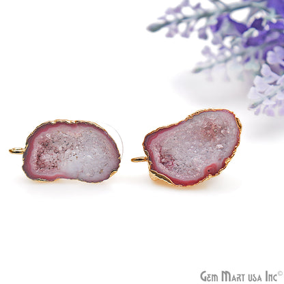 DIY Agate Slice Geode Druzy Gold Edged Loop Connector Studs Earrings