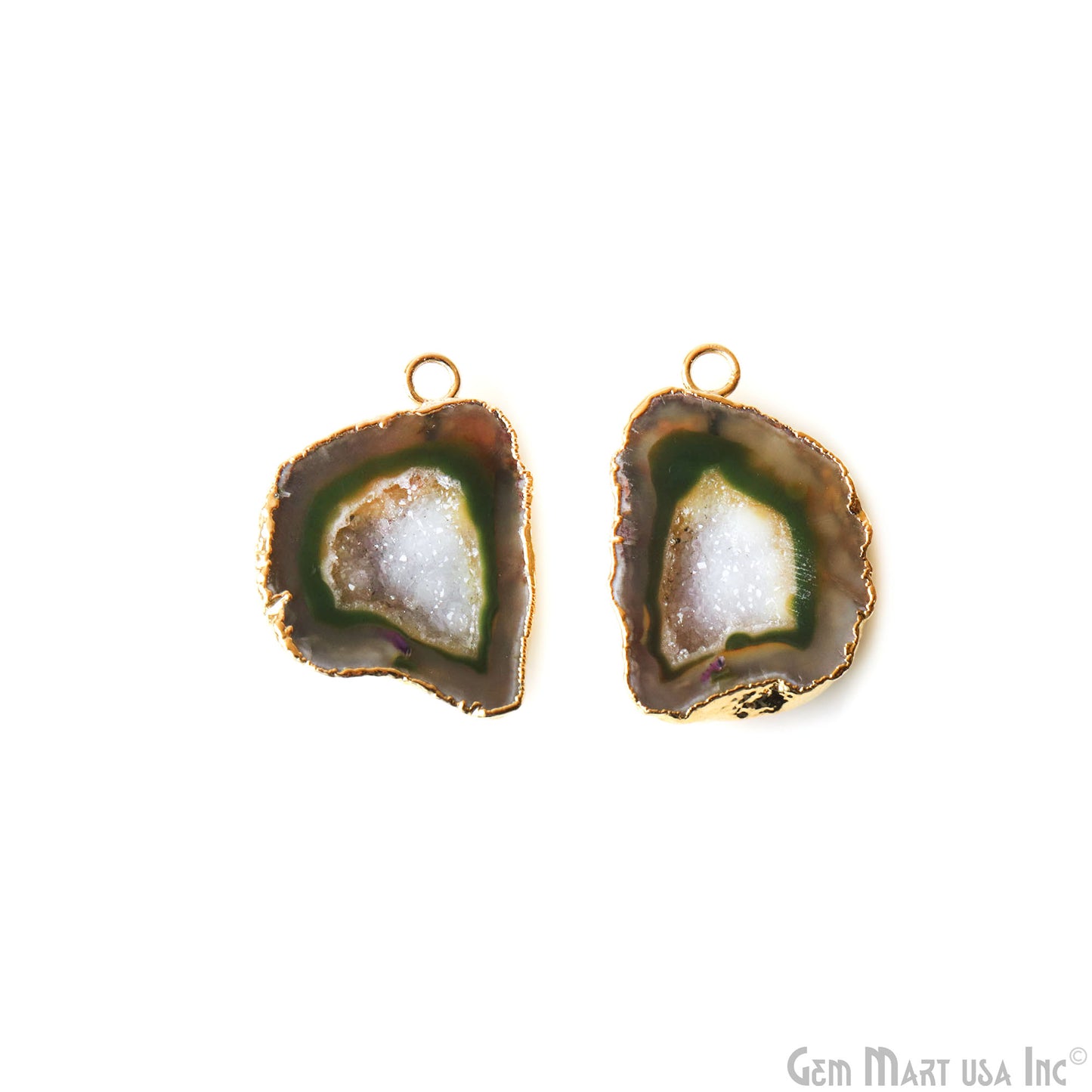 Geode Druzy 31x21mm Organic Gold Electroplated Single Bail Gemstone Earring Connector 1 Pair