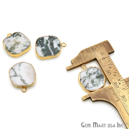 Rough Tree Agate 20x16mm Organic Gold Edged Bail Connector - GemMartUSA
