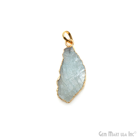 Aquamarine Free Form shape 37x16mm Gold Electroplated Gemstone Single Bail Pendant