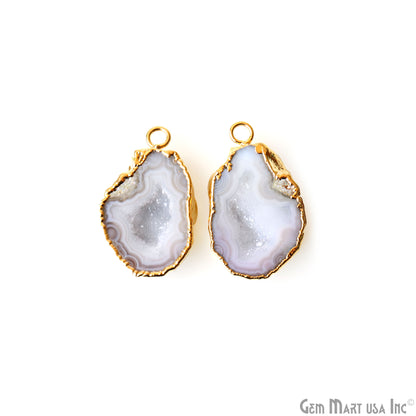 Geode Druzy 20x32mm Organic Gold Electroplated Single Bail Gemstone Earring Connector 1 Pair