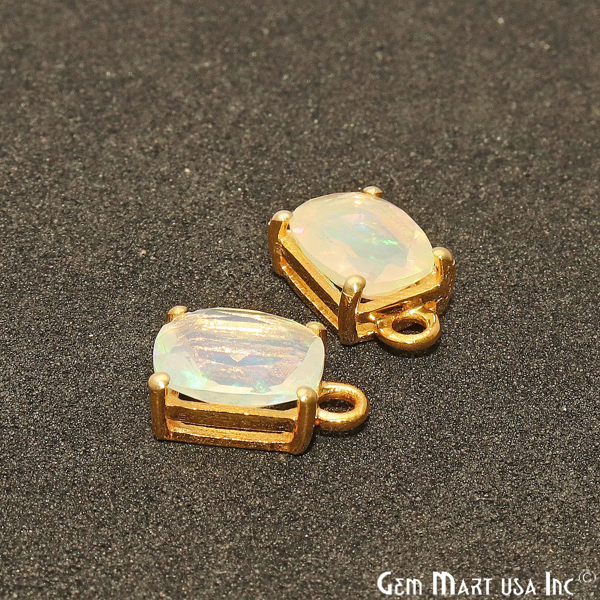 Opal Gemstone Octagon 7x9mm Prong Setting Gold Plated Connector - GemMartUSA