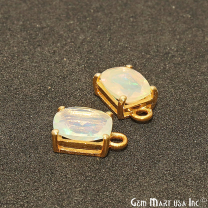 Opal Gemstone Octagon 7x9mm Prong Setting Gold Plated Connector - GemMartUSA