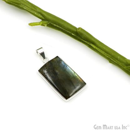 Labradorite Gemstone Rectangle 35x19mm Sterling Silver Necklace Pendant 1PC