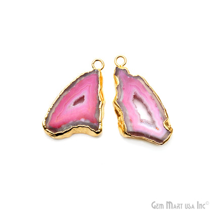 Agate Slice 35x27mm Organic Gold Electroplated Gemstone Earring Connector 1 Pair