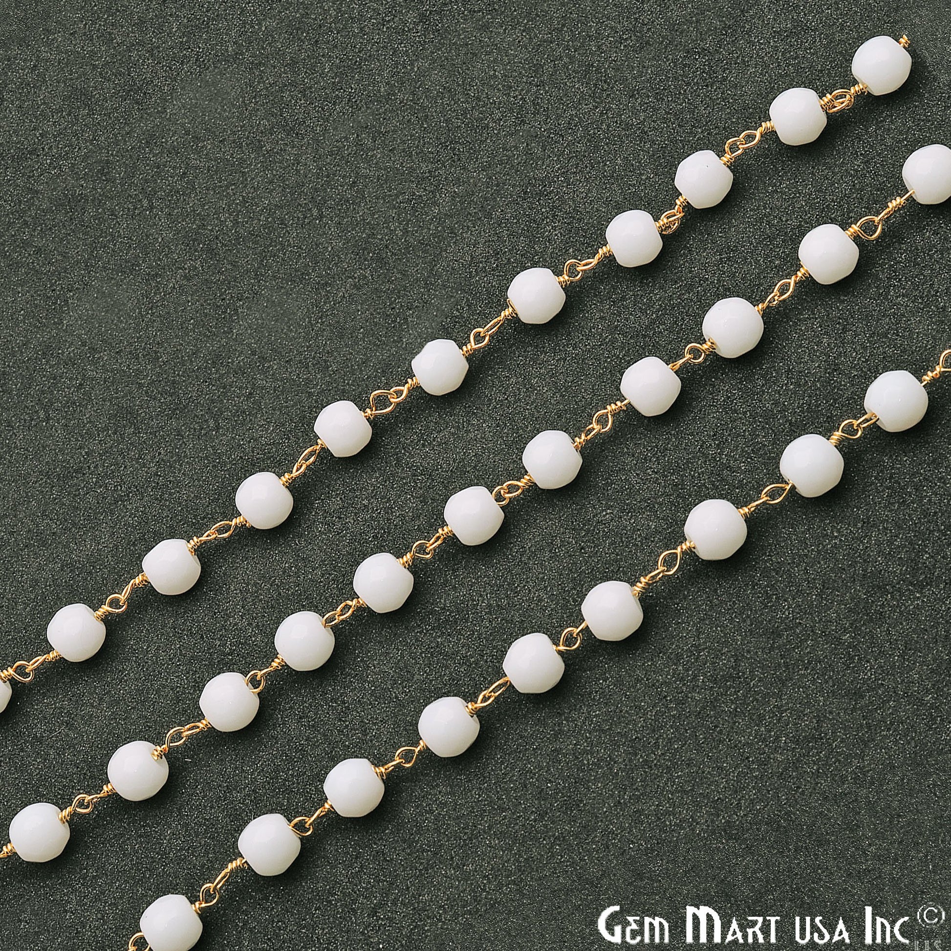 White Agate Beads Gold Plated Wire Wrapped Rosary Chain