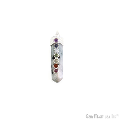 DIY 7 Chakra Healing Gemstone Silver 47x12mm Terminated Pendant