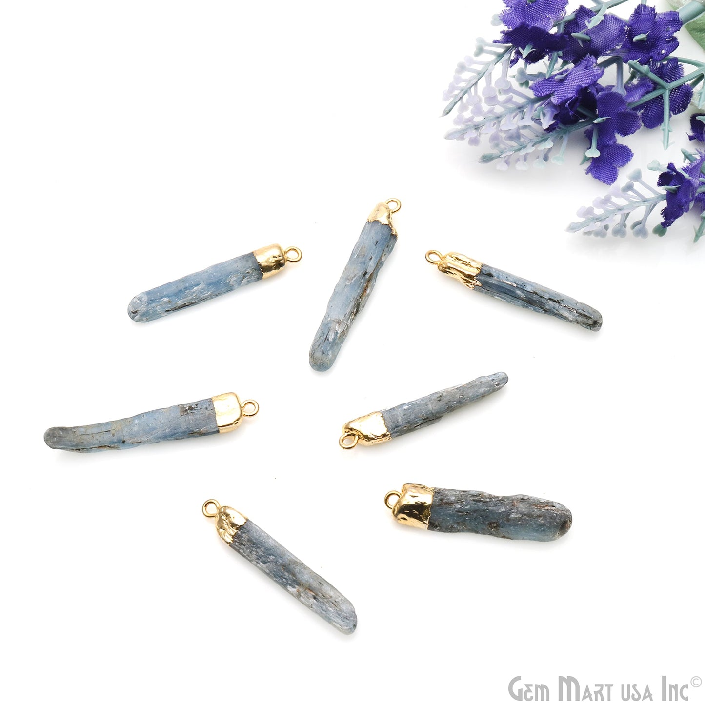 Rough Kyanite Gemstone 57x7mm Organic Gold Edged Connector Pendant