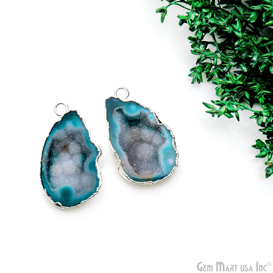 Geode Druzy 34x21mm Organic Silver Electroplated Single Bail Gemstone Earring Connector 1 Pair