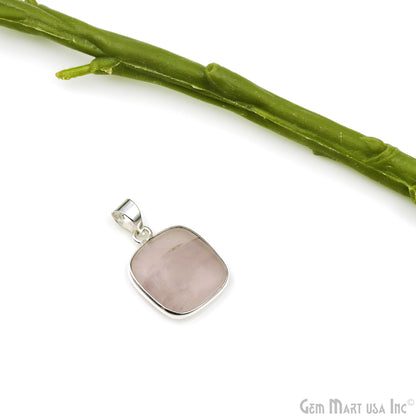 Rose Quartz Gemstone Rectangle 25x19mm Sterling Silver Necklace Pendant 1PC