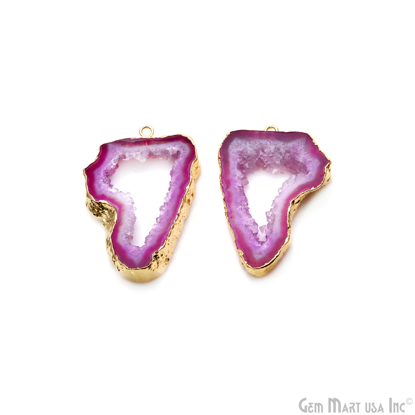 Agate Slice 36x24mm Organic  Gold Electroplated Gemstone Earring Connector 1 Pair